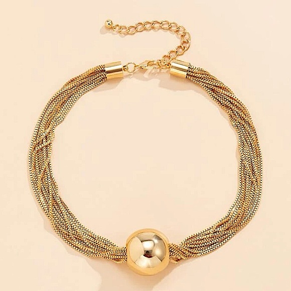 Ball Multilayer Chain Link Gold Plated Choker - Picture 5 of 8